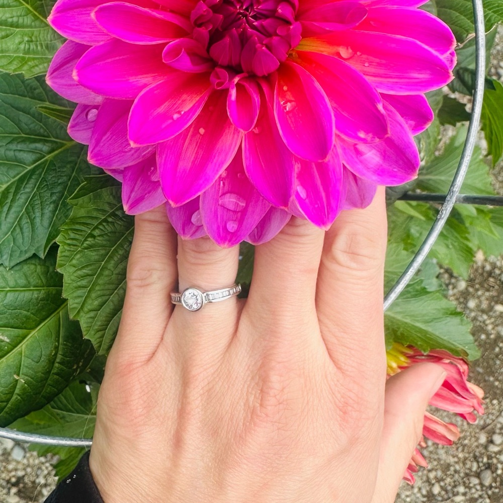 Classic Solitaire 1/2ct Engagement Ring 14kwg and diamond baguettes